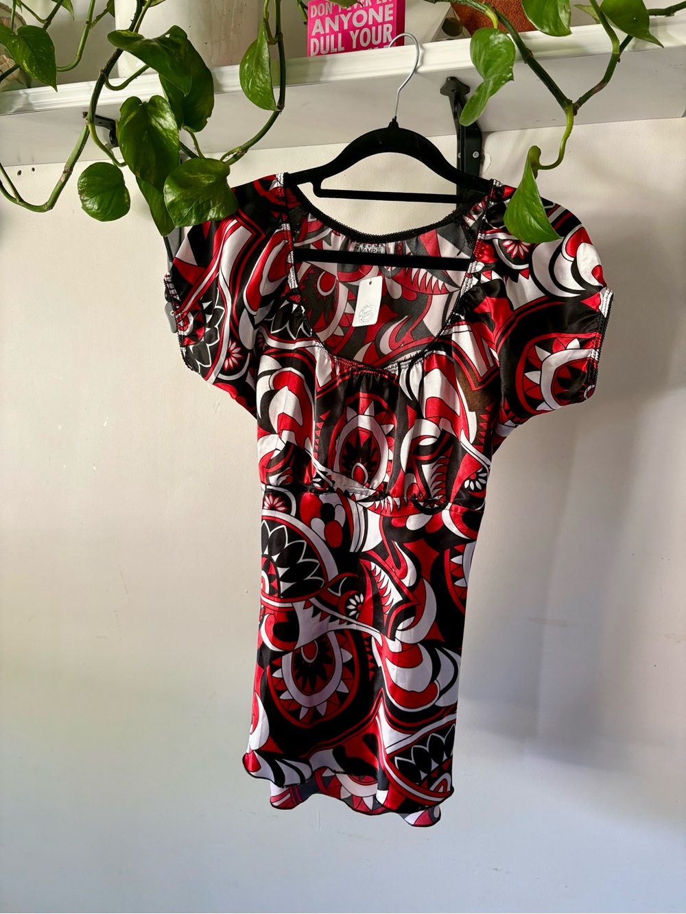 Bold Red, Black & White Patterned Women's Top